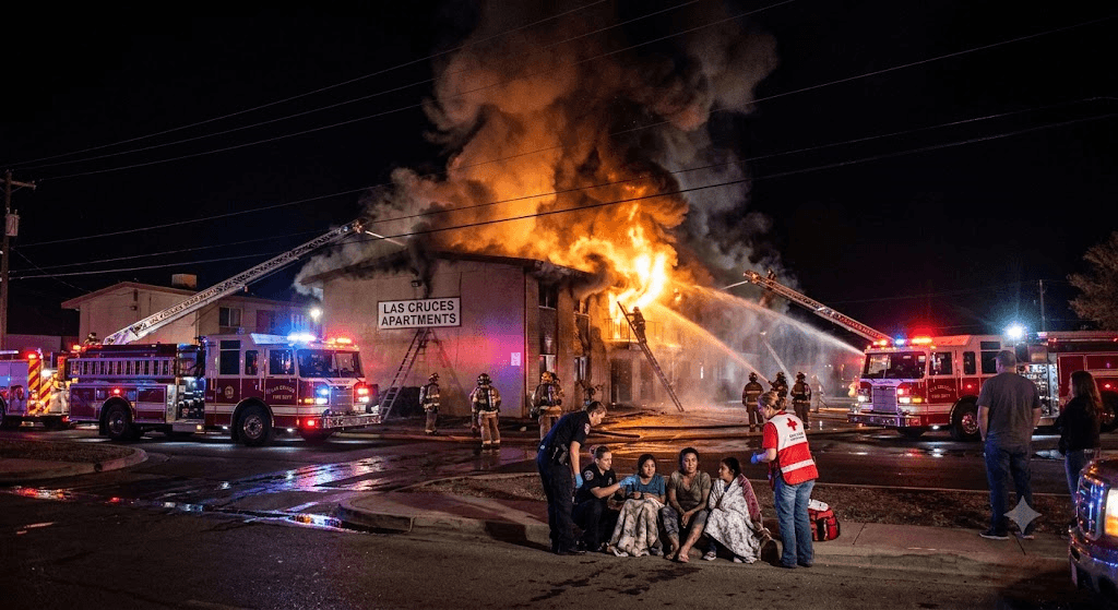 Midnight Blaze in Las Cruces: Four Displaced Following Violent Apartment Complex Fire Midnight Blaze in Las Cruces: Four Displaced Following Violent Apartment Complex Fire