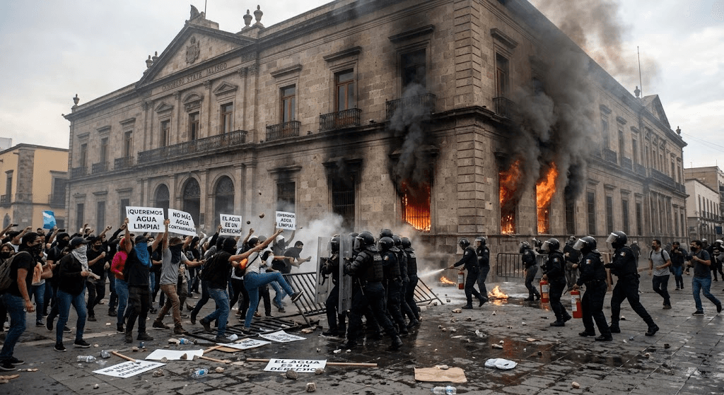 Flames Engulf Jalisco State Congress as Water Contamination Protests Explode in Guadalajara Flames Engulf Jalisco State Congress as Water Contamination Protests Explode in Guadalajara
