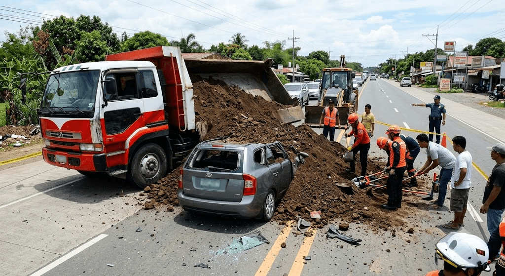 Nasugbu Highway Horror: Tipped 10-Wheeler Buries AUV Under Tons of Soil Nasugbu Highway Horror: Tipped 10-Wheeler Buries AUV Under Tons of Soil