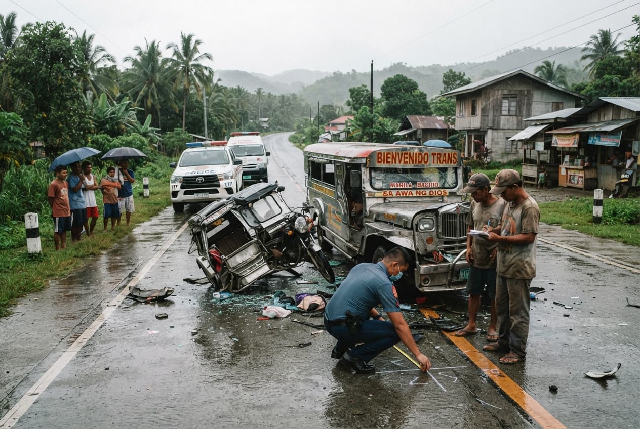 Highway Collision, Philippines: Tricycle and Jeepney Crash on Rural Route Leaves Two Dead Highway Collision, Philippines: Tricycle and Jeepney Crash on Rural Route Leaves Two Dead