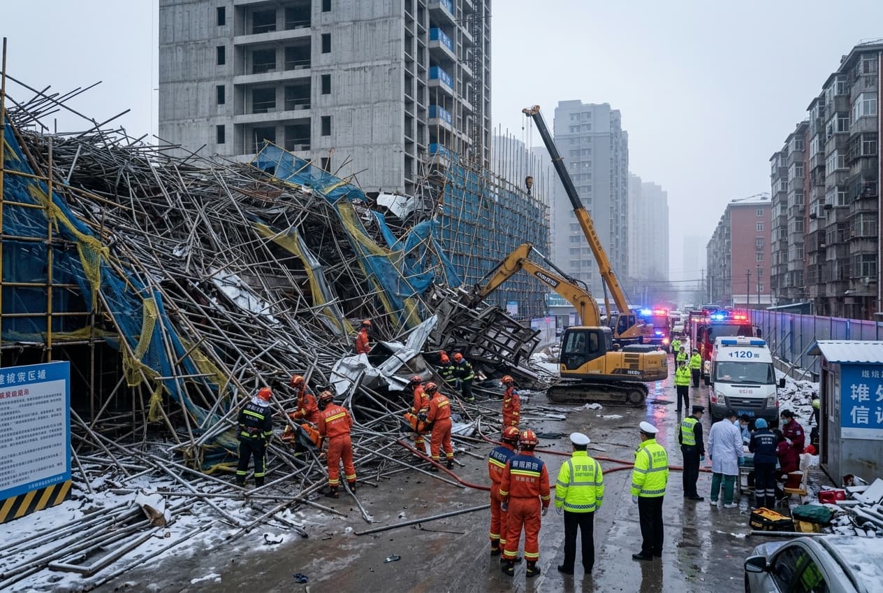 Guangzhou Construction Horror: Scaffolding Collapse at High-Rise Site Crushes Two Workers to Death Guangzhou Construction Horror: Scaffolding Collapse at High-Rise Site Crushes Two Workers to Death