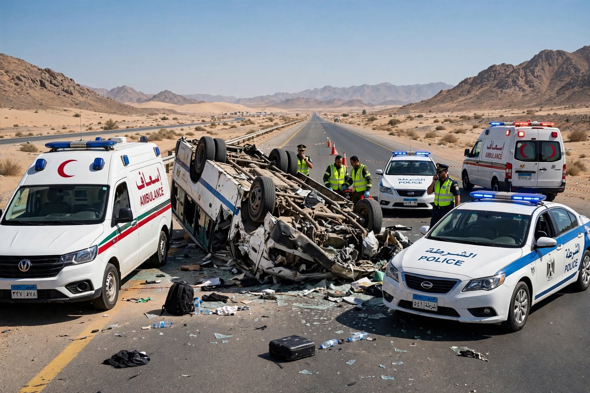Egyptian Highway Incident: Microbus Rollover On Desert Route Leaves Two Dead And Eleven Injured Egyptian Highway Incident: Microbus Rollover On Desert Route Leaves Two Dead And Eleven Injured