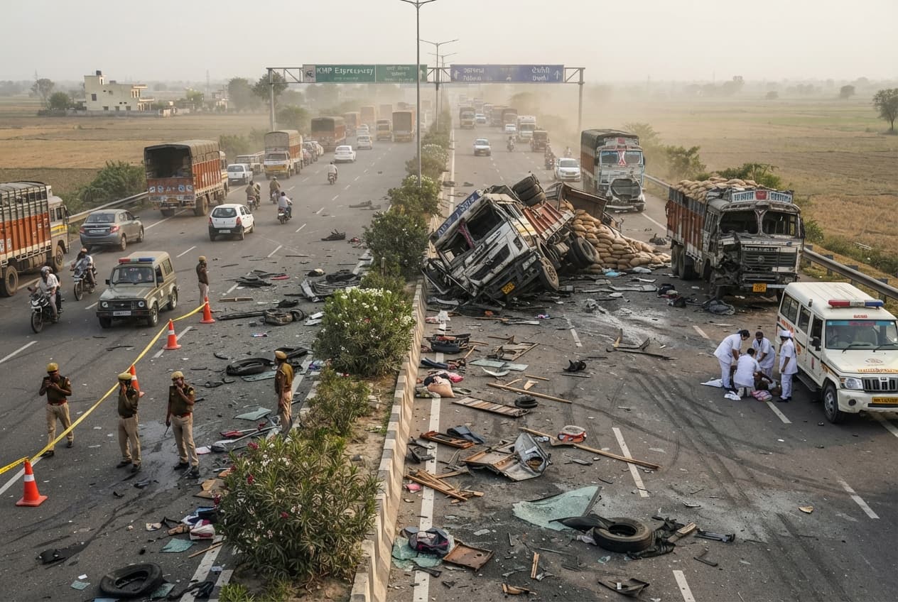 Expressway Carnage: Six Pilgrims Dead and Fourteen Injured After Truck Crash in Palwal Expressway Carnage: Six Pilgrims Dead and Fourteen Injured After Truck Crash in Palwal