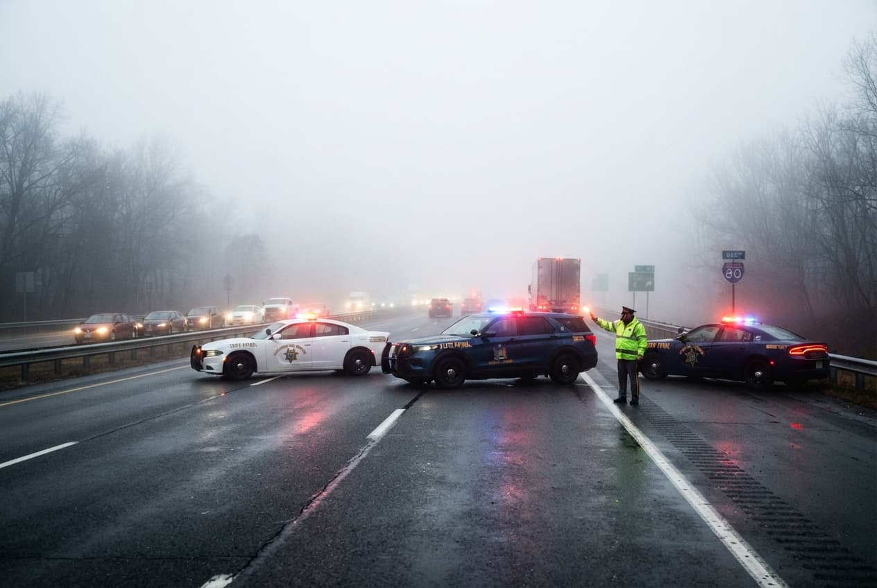 Highway Collision Tragedy: Dense Fog Triggers Fatal Multi-Car Crash On Interstate 40 Highway Collision Tragedy: Dense Fog Triggers Fatal Multi-Car Crash On Interstate 40