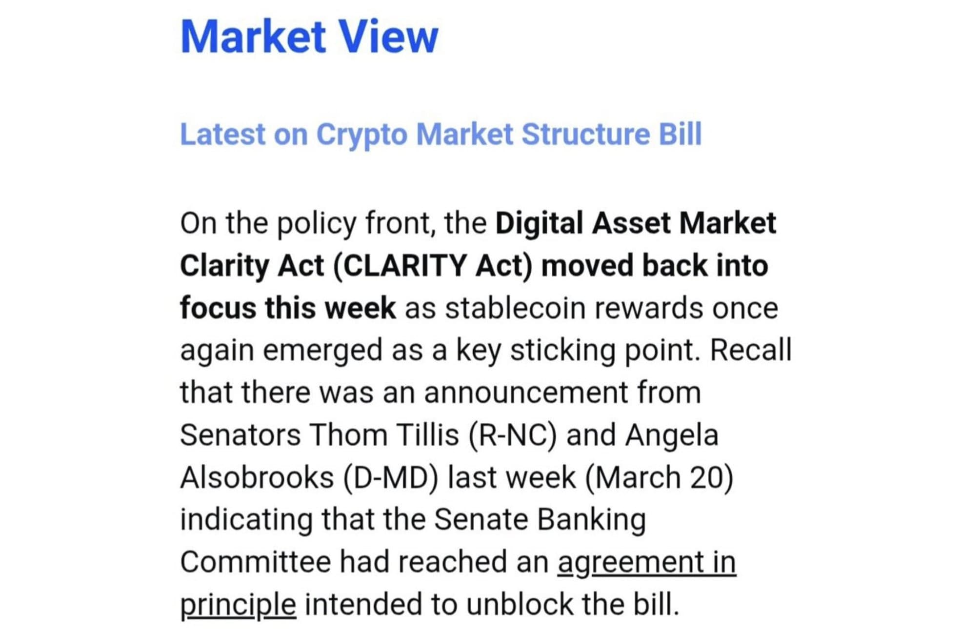 Crypto Market Structure Bill Unblocked as Stablecoin Rewards Deal Reached Crypto Market Structure Bill Unblocked as Stablecoin Rewards Deal Reached