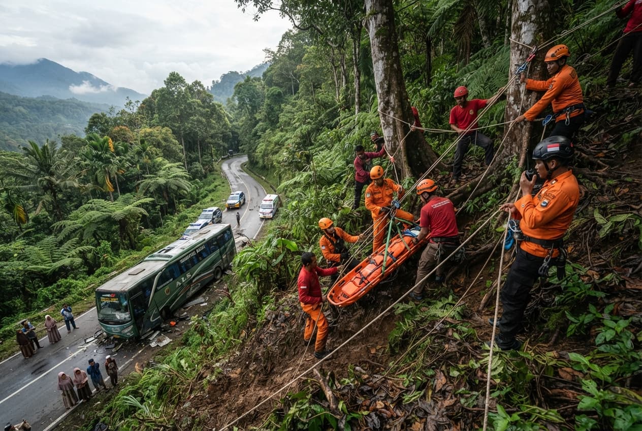 School Bus Plunges Into Sumatran Ravine, Three Students Dead And Dozens Injured In Crash School Bus Plunges Into Sumatran Ravine, Three Students Dead And Dozens Injured In Crash