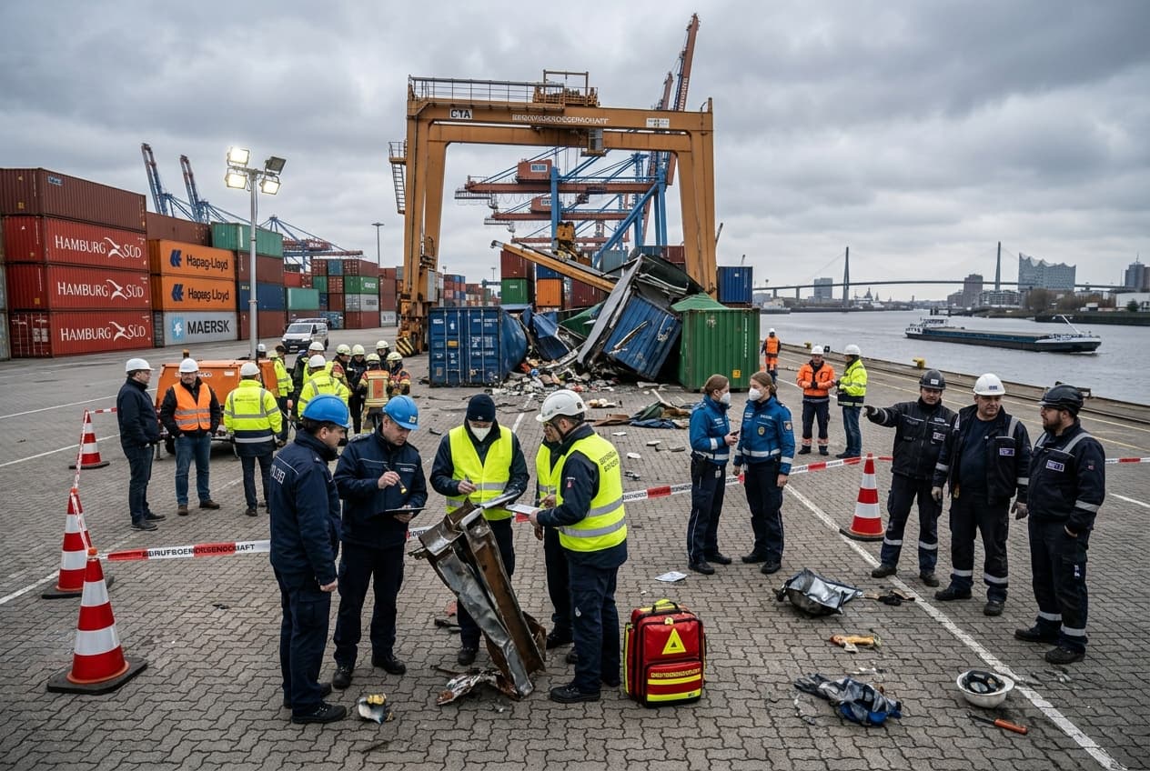 Industrial Crane Fails In Hamburg Port, Crushes Dock Worker To Death, Triggers Safety Investigation Industrial Crane Fails In Hamburg Port, Crushes Dock Worker To Death, Triggers Safety Investigation