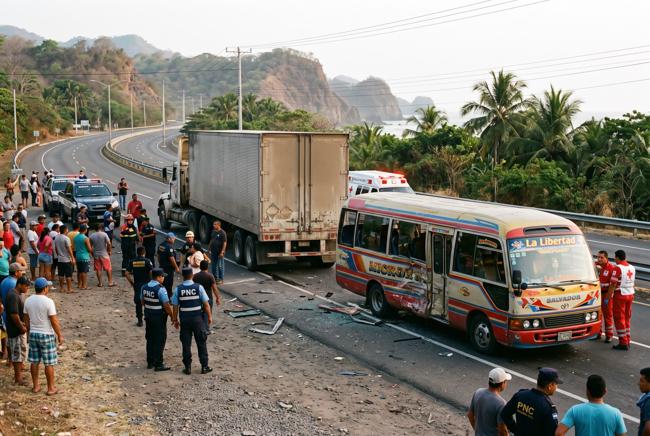 Coastal Highway Collision El Salvador: Passenger Minibus Crash With Trailer Truck Leaves Two Dead Coastal Highway Collision El Salvador: Passenger Minibus Crash With Trailer Truck Leaves Two Dead