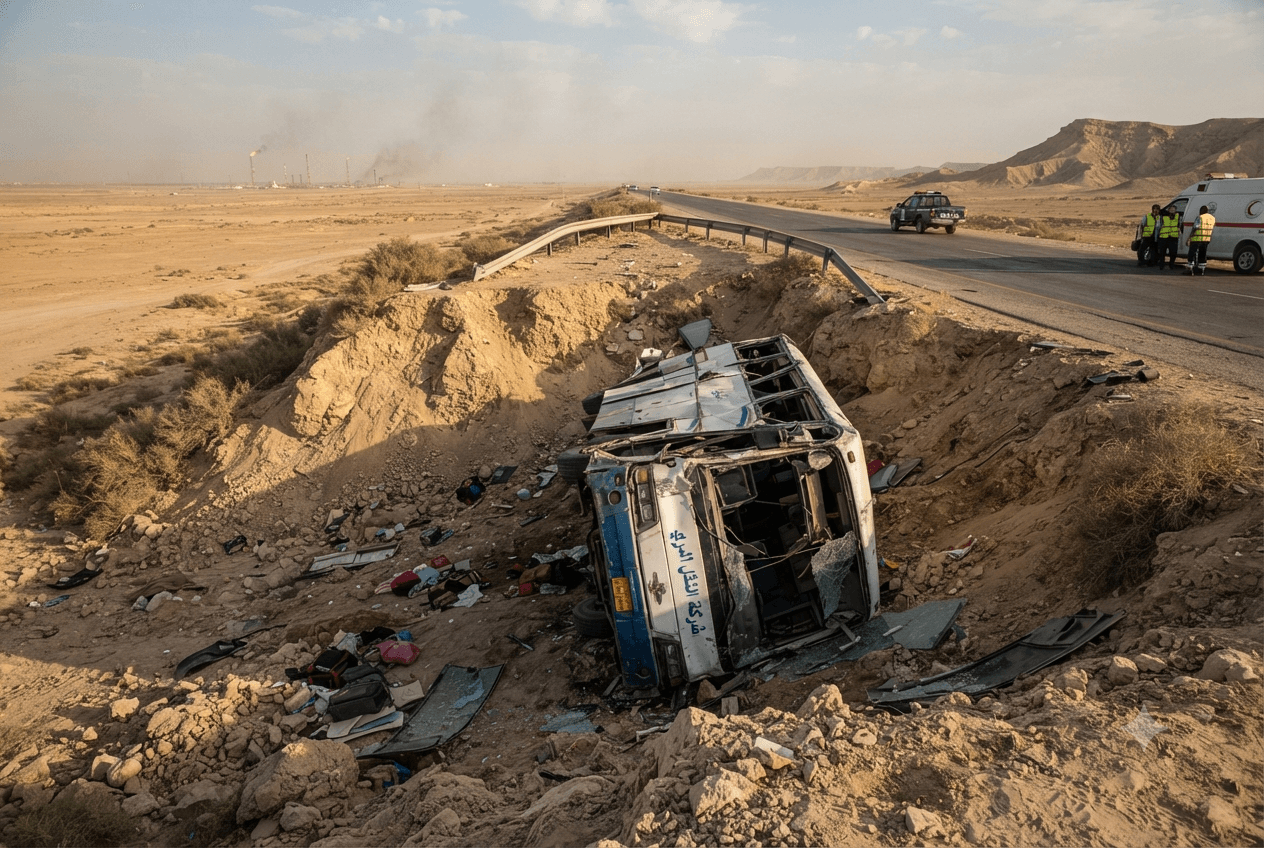 Highway Tragedy: Pilgrimage Bus Crash In Southern Iraq Leaves Seven Dead And Dozens Injured Highway Tragedy: Pilgrimage Bus Crash In Southern Iraq Leaves Seven Dead And Dozens Injured