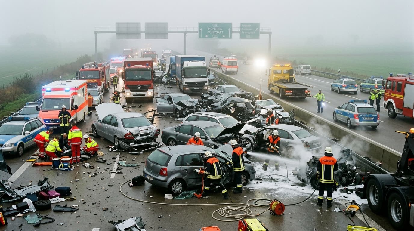 Multi-Vehicle Pileup Involving 30 Cars On German Autobahn Leaves Three Dead, Dozens Injured, Highway Closed Hours Multi-Vehicle Pileup Involving 30 Cars On German Autobahn Leaves Three Dead, Dozens Injured, Highway Closed Hours