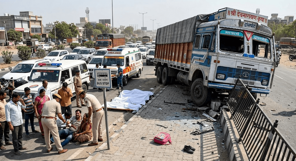 Three Children Killed, Two Injured After Speeding Truck Crashes into Jaipur Pavement Three Children Killed, Two Injured After Speeding Truck Crashes into Jaipur Pavement