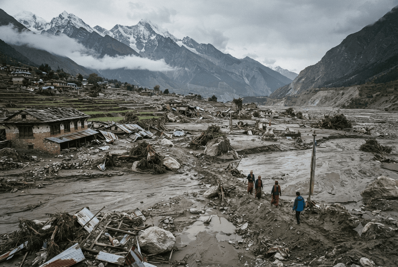Mountain Valley Catastrophe: Glacial Lake Outburst Flood Sweeps Through Nepalese Village, Leaving 14 Dead Mountain Valley Catastrophe: Glacial Lake Outburst Flood Sweeps Through Nepalese Village, Leaving 14 Dead