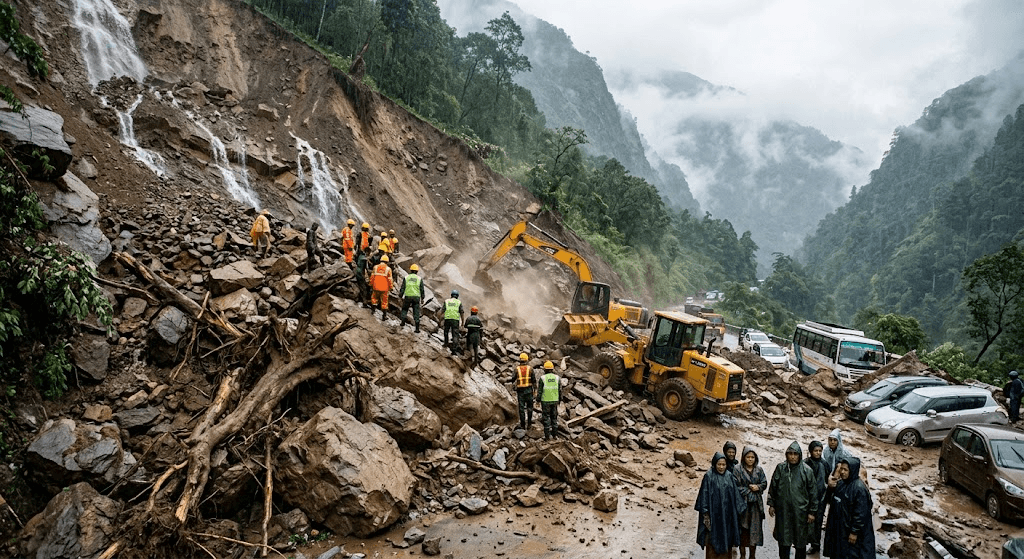 Massive Landslides Strike West Sikkim: Heavy Debris Blocks Rimbi and Singlitam Massive Landslides Strike West Sikkim: Heavy Debris Blocks Rimbi and Singlitam
