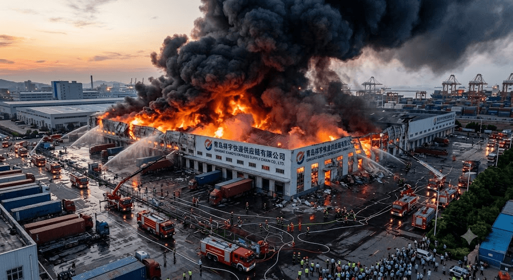 Massive Inferno Engulfs Qingdao Xiangyu Express Supply Chain Hub in Shandong Massive Inferno Engulfs Qingdao Xiangyu Express Supply Chain Hub in Shandong