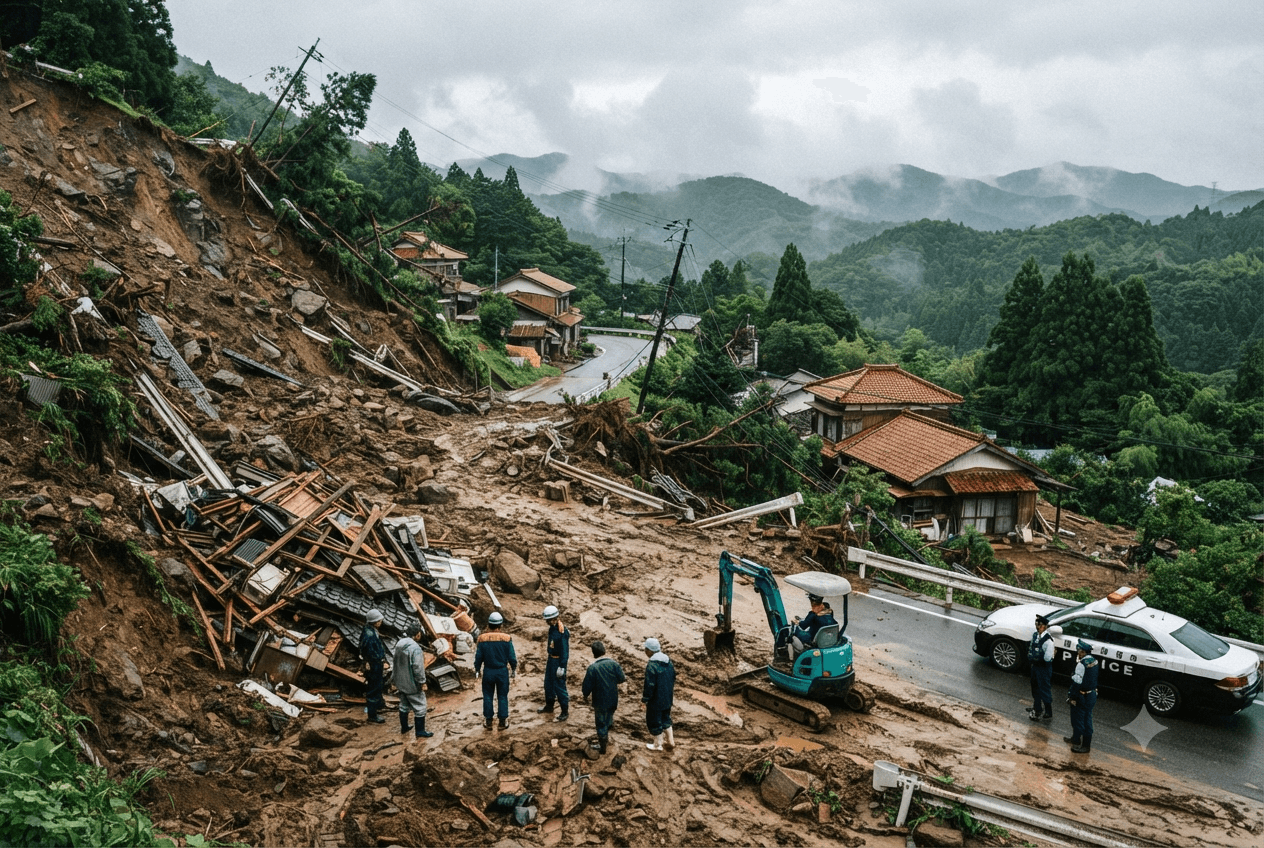 Mudslide in Fukuoka: One Resident Dead After Heavy Rainfall Triggers Destructive Hillside Collapse Today Mudslide in Fukuoka: One Resident Dead After Heavy Rainfall Triggers Destructive Hillside Collapse Today