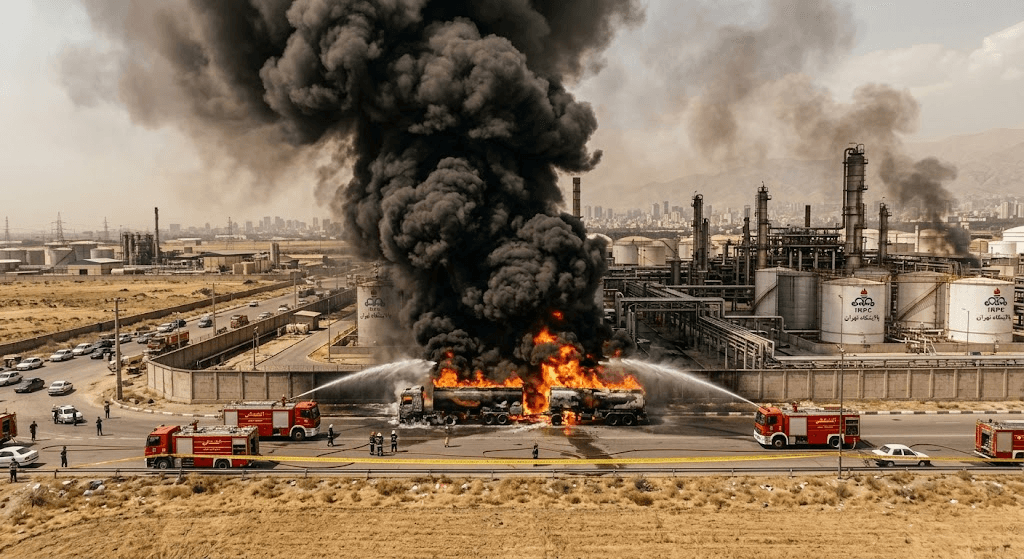 Massive Fire Breaks Out Near Southern Tehran Refinery as Two Fuel Tankers Explode Massive Fire Breaks Out Near Southern Tehran Refinery as Two Fuel Tankers Explode