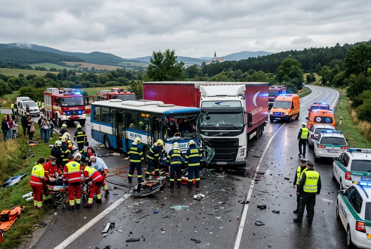 Head On Collision Between Bus And Freight Truck Leaves One Dead, Twelve Injured Near Nitra Head On Collision Between Bus And Freight Truck Leaves One Dead, Twelve Injured Near Nitra
