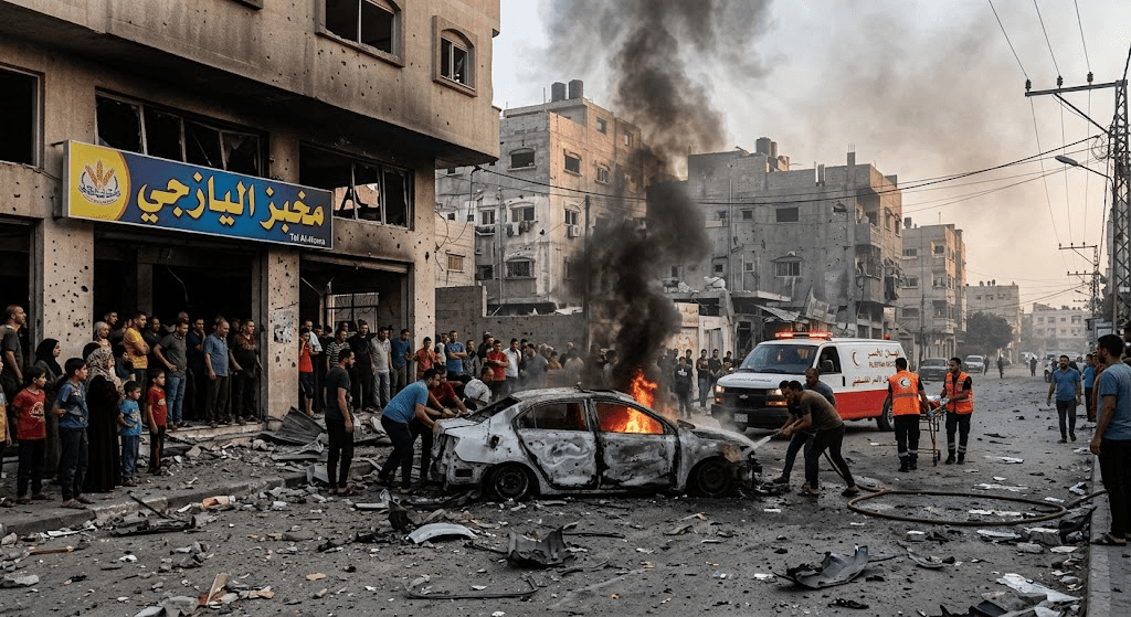 Israeli Airstrike Targets Vehicle Near Key Gaza City Bakery Israeli Airstrike Targets Vehicle Near Key Gaza City Bakery