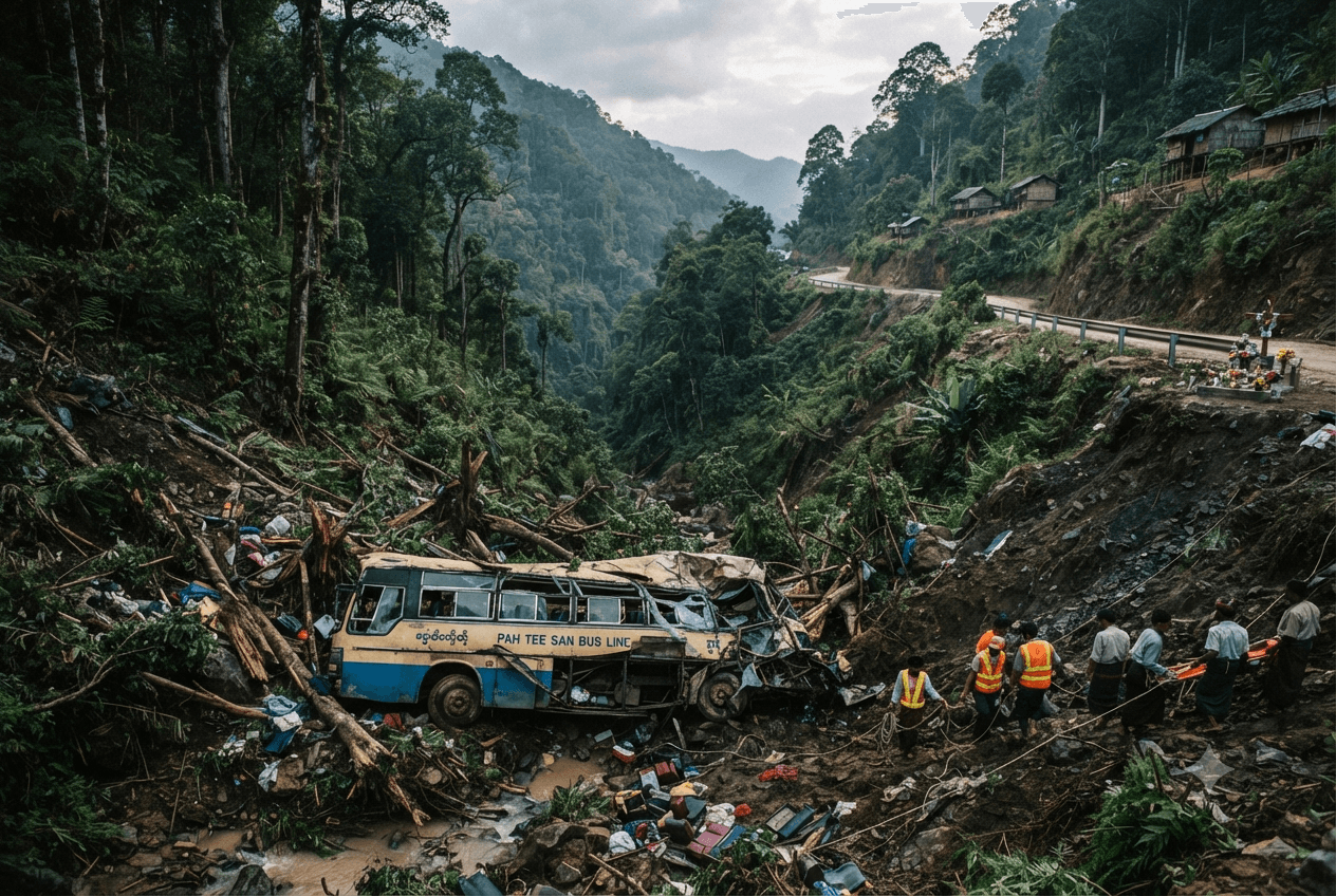 Chin State Bus Disaster: Six Fatalities Confirmed After Passenger Transport Plunges Down Mountain Pass Chin State Bus Disaster: Six Fatalities Confirmed After Passenger Transport Plunges Down Mountain Pass