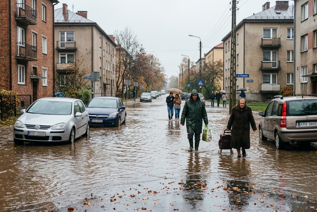Krakow Flood Chaos: Heavy Autumn Rainstorms Inundate Southern Suburbs, One Pedestrian Drowned Homes Damaged Krakow Flood Chaos: Heavy Autumn Rainstorms Inundate Southern Suburbs, One Pedestrian Drowned Homes Damaged