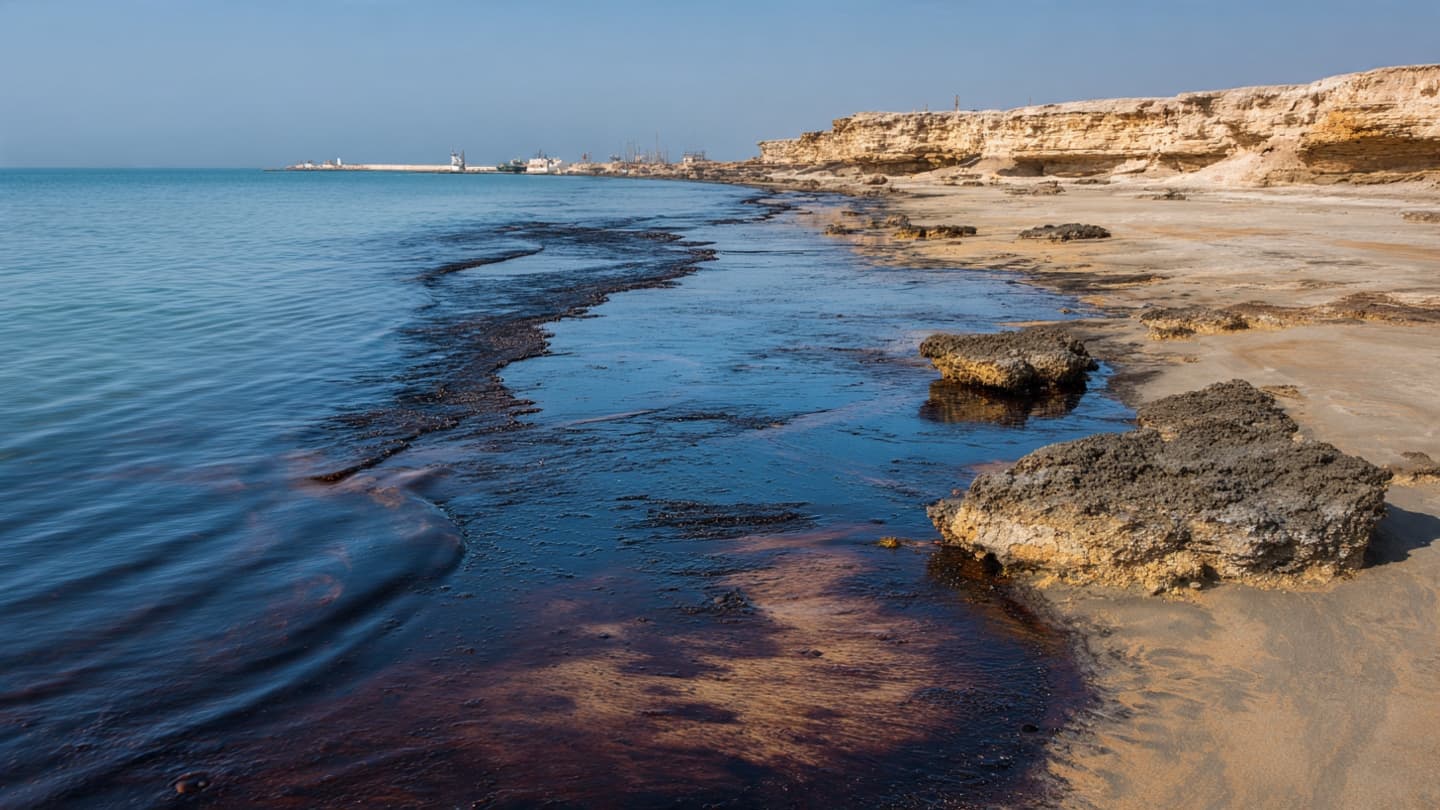 Across Iran’s Gulf Coast, Oil Reaches Qeshm Beaches as Dark Currents Carry an Environmental Concern Toward Land Across Iran’s Gulf Coast, Oil Reaches Qeshm Beaches as Dark Currents Carry an Environmental Concern Toward Land