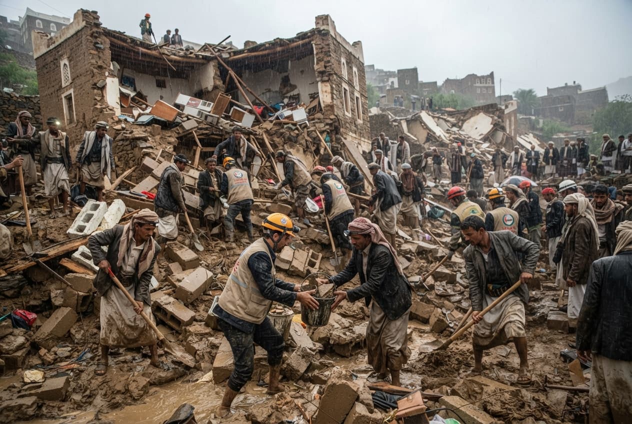 Ibb House Collapse: Heavy Monsoon Rains Cause Fatal Structural Failure and Leave Two Dead Ibb House Collapse: Heavy Monsoon Rains Cause Fatal Structural Failure and Leave Two Dead