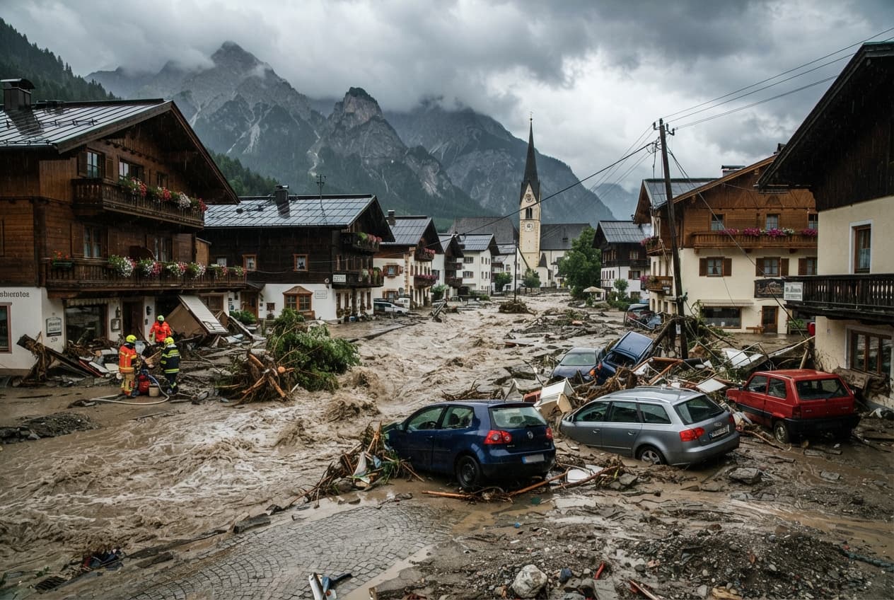 Alpine Village Disaster: Flash Flooding Sweeps Away Vehicles, Claiming Two Lives in Austria Alpine Village Disaster: Flash Flooding Sweeps Away Vehicles, Claiming Two Lives in Austria