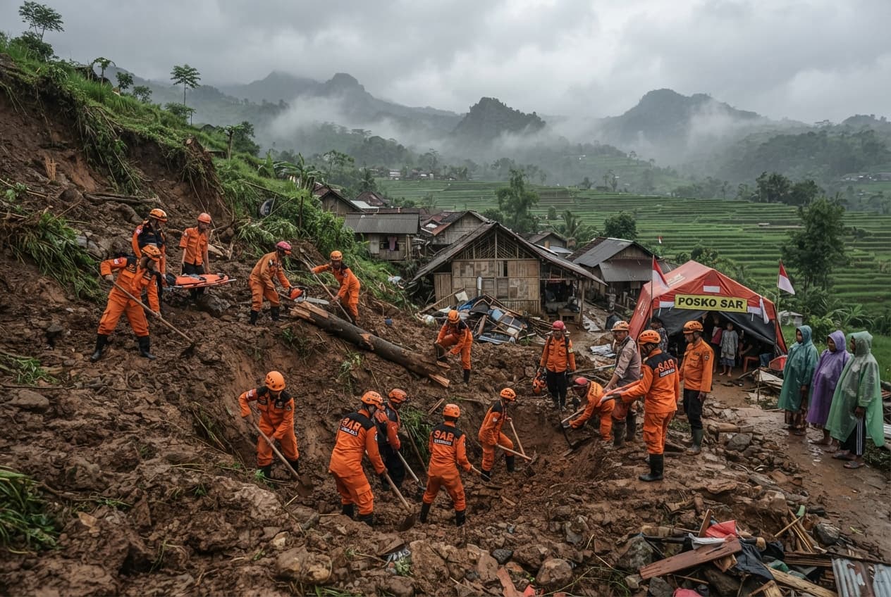 Severe Landslide In West Java, Four Dead And Dozens Missing After Sudden Hillside Collapse Severe Landslide In West Java, Four Dead And Dozens Missing After Sudden Hillside Collapse