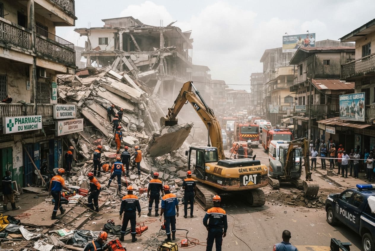 Douala, Cameroon: Structural Collapse of Multi-Story Under-Construction Building Kills Six in Port City Douala, Cameroon: Structural Collapse of Multi-Story Under-Construction Building Kills Six in Port City
