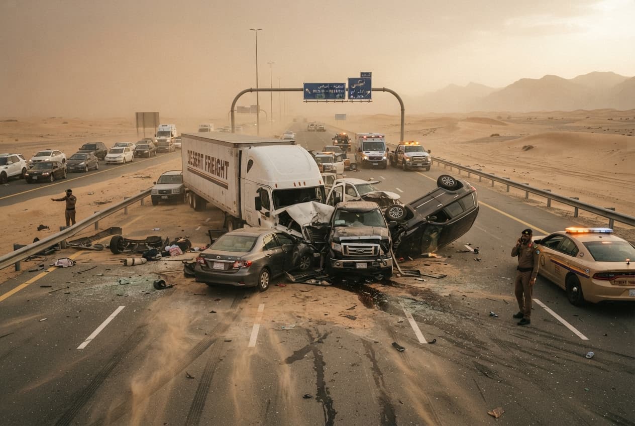 Anbar Dust Storm Crisis: Highway Pileup Triggered by Sudden Weather Event Leaves Two Dead Anbar Dust Storm Crisis: Highway Pileup Triggered by Sudden Weather Event Leaves Two Dead