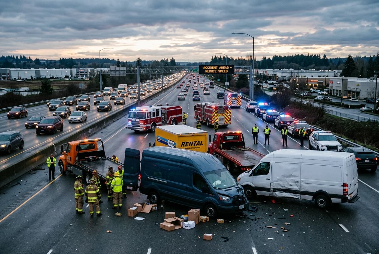 Freight Logistics Corridor Blocked: Highway Pileup Near Lyon Involving Express Freight Vans Leaves 6 Drivers Injured Freight Logistics Corridor Blocked: Highway Pileup Near Lyon Involving Express Freight Vans Leaves 6 Drivers Injured