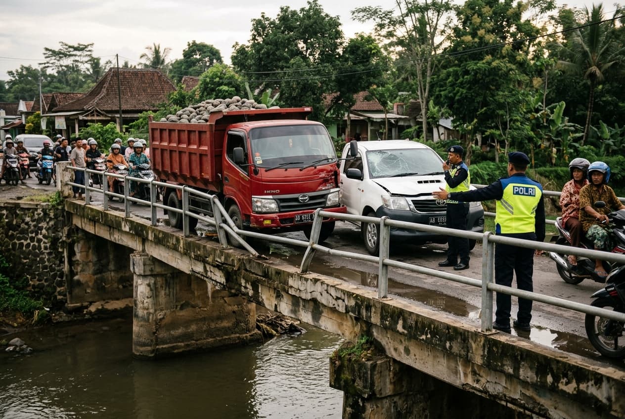 Sleman Bridge Accident Injures Two Drivers, As Multi-Vehicle Collision Shuts Down Kaliabu Crossing Sleman Bridge Accident Injures Two Drivers, As Multi-Vehicle Collision Shuts Down Kaliabu Crossing