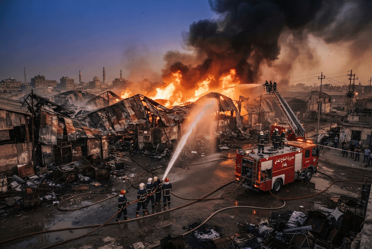 Baghdad Industrial Fire: Commercial Warehouse Blaze Claims Three Lives Amid Rising Summer Temperatures Baghdad Industrial Fire: Commercial Warehouse Blaze Claims Three Lives Amid Rising Summer Temperatures