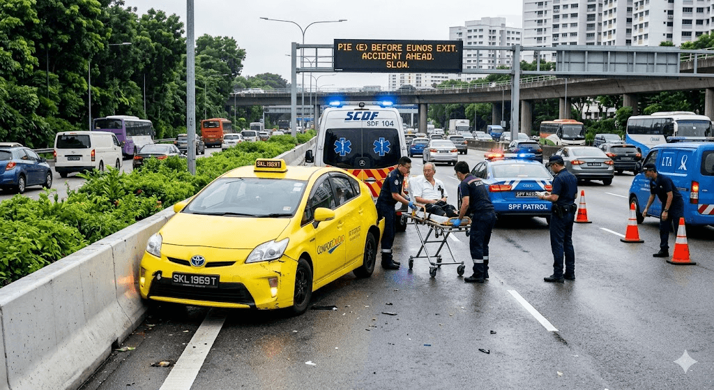 69-Year-Old Taxi Driver Hospitalized After Cab Self-Skids on PIE 69-Year-Old Taxi Driver Hospitalized After Cab Self-Skids on PIE