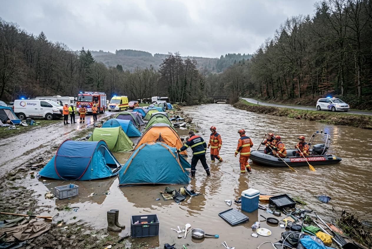 Flash Flood Sweeps Through Ardennes Campsite, Drags Parked Van Away, Drowns One Occupant Flash Flood Sweeps Through Ardennes Campsite, Drags Parked Van Away, Drowns One Occupant
