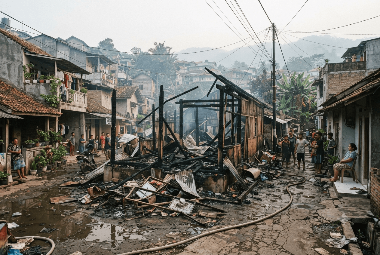 Fatal Blaze in Bandung: Residential Fire Claims Two Lives Amidst Narrow Slum Alleyways Today Fatal Blaze in Bandung: Residential Fire Claims Two Lives Amidst Narrow Slum Alleyways Today