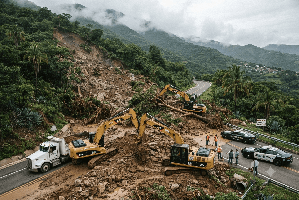 Oaxaca Highway Landslide: Massive Earthslide Buries Road Section, Crushing Vehicles and Killing Six Oaxaca Highway Landslide: Massive Earthslide Buries Road Section, Crushing Vehicles and Killing Six