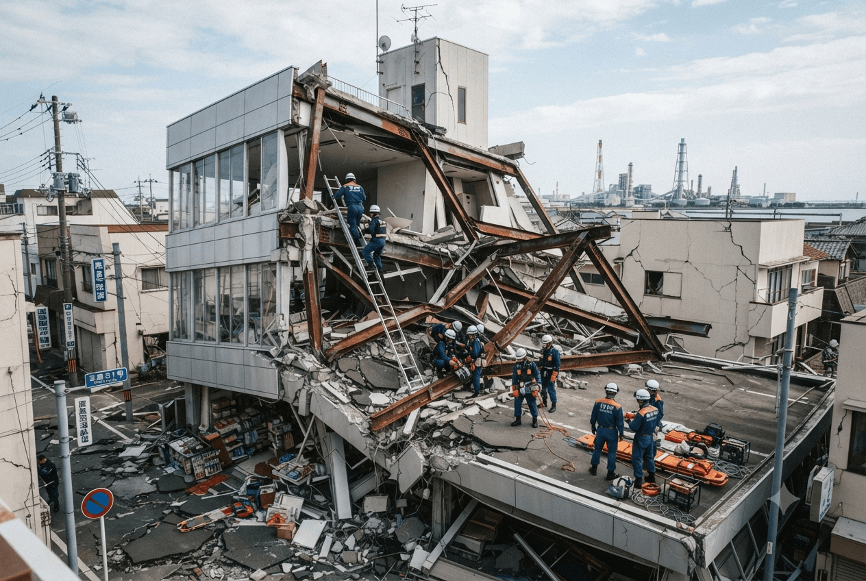 Shopping Mall Partial Collapse: Rescuers Search Rubble Following Suspected Gas Explosion After Quake Shopping Mall Partial Collapse: Rescuers Search Rubble Following Suspected Gas Explosion After Quake