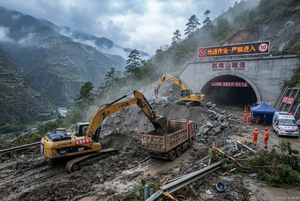 Highway Tunnel Disaster, Kangding: Flash Mudslide Destroys Mountain Transport Route and Traps Travelers, Leaving Five Dead Highway Tunnel Disaster, Kangding: Flash Mudslide Destroys Mountain Transport Route and Traps Travelers, Leaving Five Dead