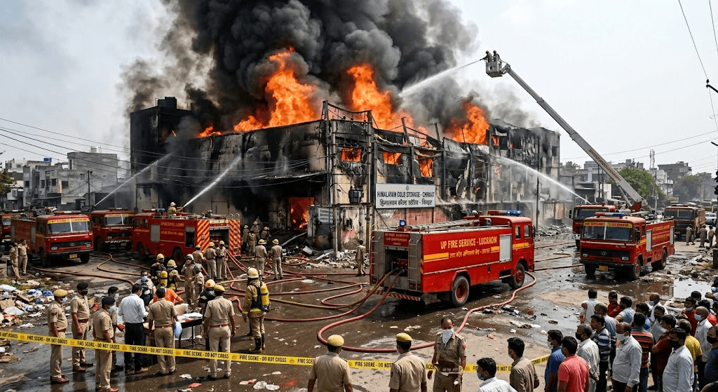 Lucknow Fire: Massive Blaze Erupts at Himalayan Cold Storage in Chinhat Lucknow Fire: Massive Blaze Erupts at Himalayan Cold Storage in Chinhat