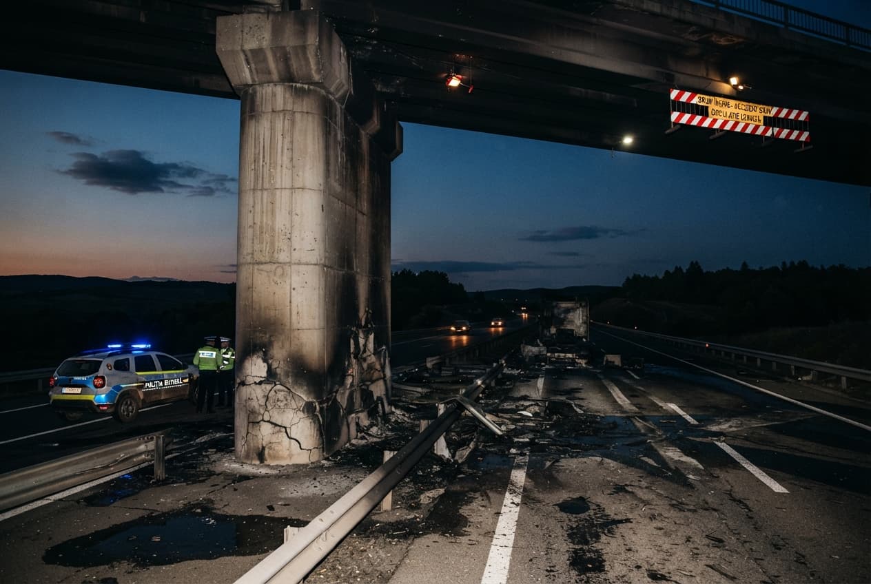 Bridge Impact Disaster: Fuel Tanker Overturns And Explodes Killing Driver And Companion In Romania Bridge Impact Disaster: Fuel Tanker Overturns And Explodes Killing Driver And Companion In Romania
