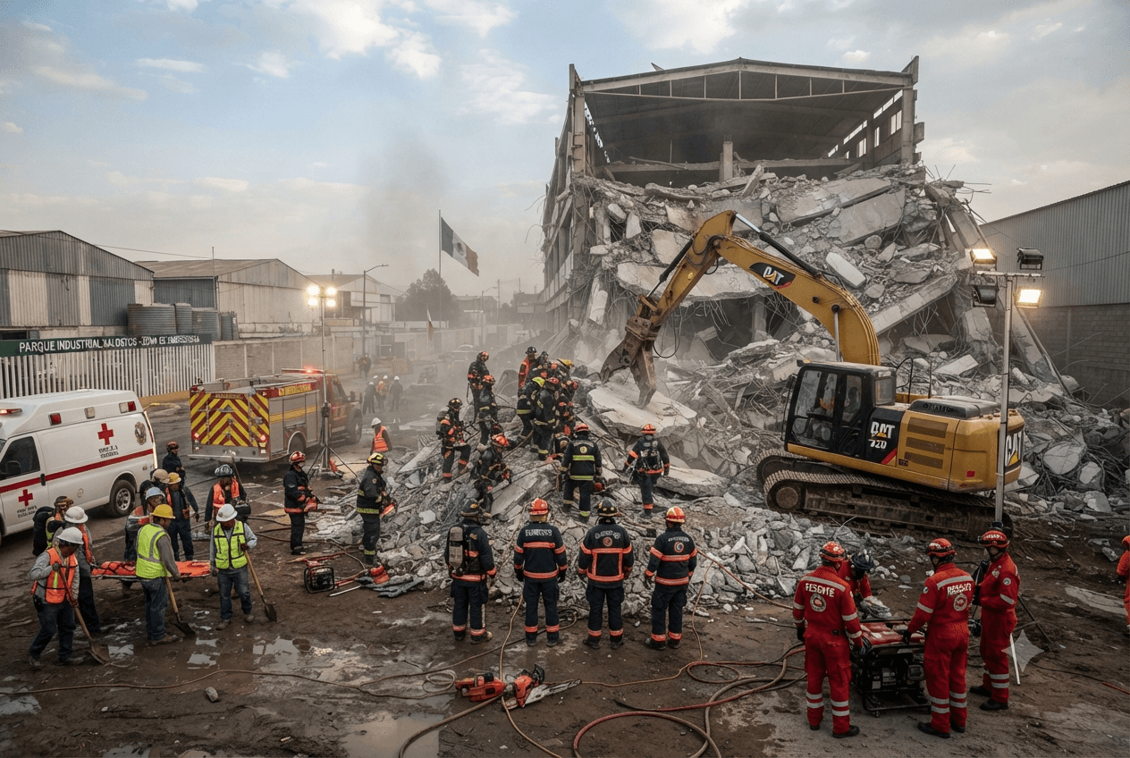 Industrial Disaster: Structural Collapse of Monterrey Warehouse Roof Crushes Construction Workers Today Industrial Disaster: Structural Collapse of Monterrey Warehouse Roof Crushes Construction Workers Today
