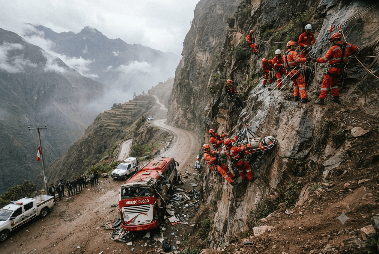 Fatal Bus Crash Hits Cusco Pass 11 Dead Confirmed: Rescue Workers Scale Steep Slopes Fatal Bus Crash Hits Cusco Pass 11 Dead Confirmed: Rescue Workers Scale Steep Slopes