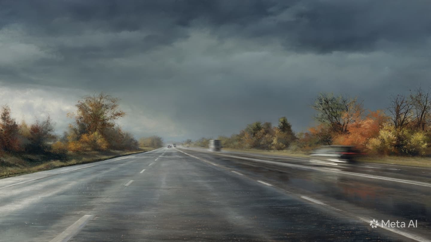 Between Gray Clouds and Steel: A Morning Where Motion Ceased Upon the Slickened Highway Between Gray Clouds and Steel: A Morning Where Motion Ceased Upon the Slickened Highway