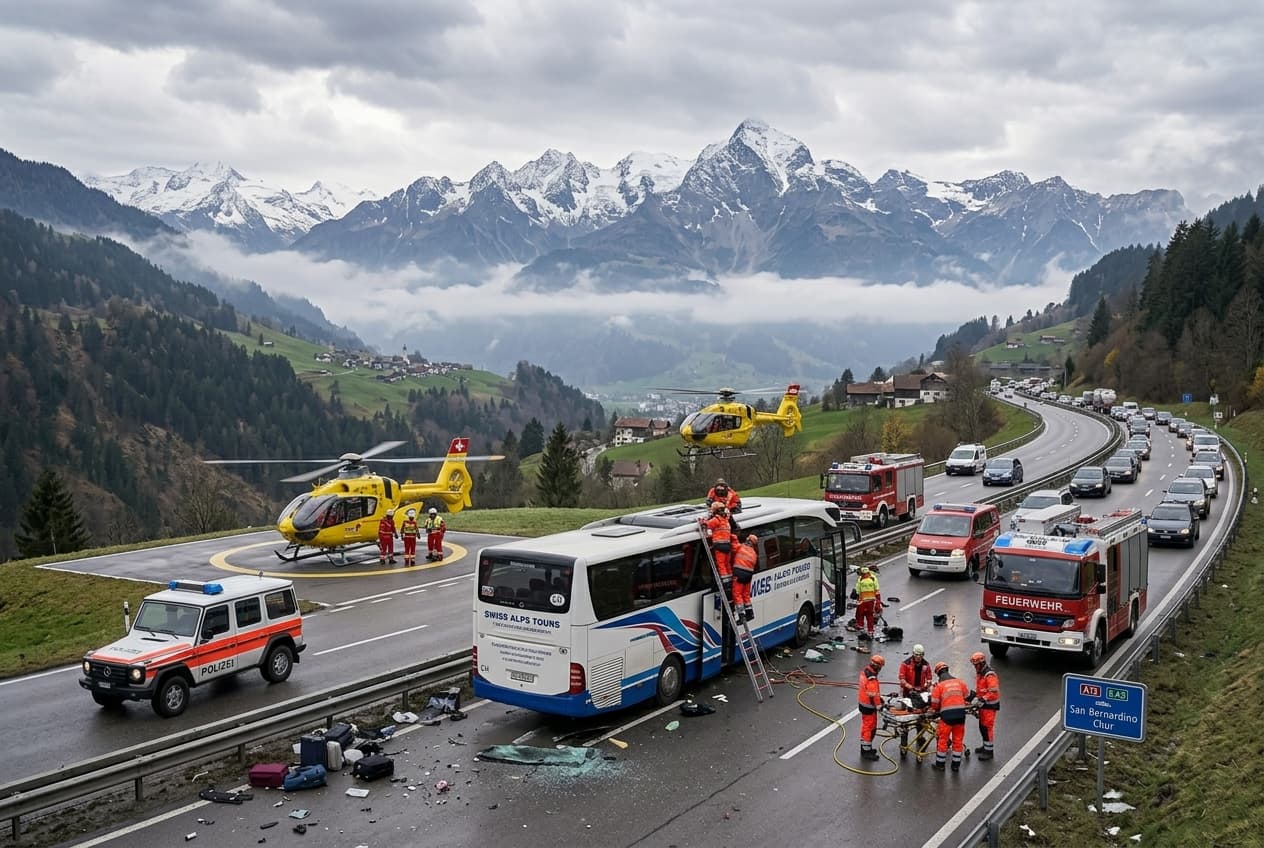 Graubünden Tour Bus Crash Kills Five, Dozens Hospitalized After Bus Collides With Road Barrier Graubünden Tour Bus Crash Kills Five, Dozens Hospitalized After Bus Collides With Road Barrier