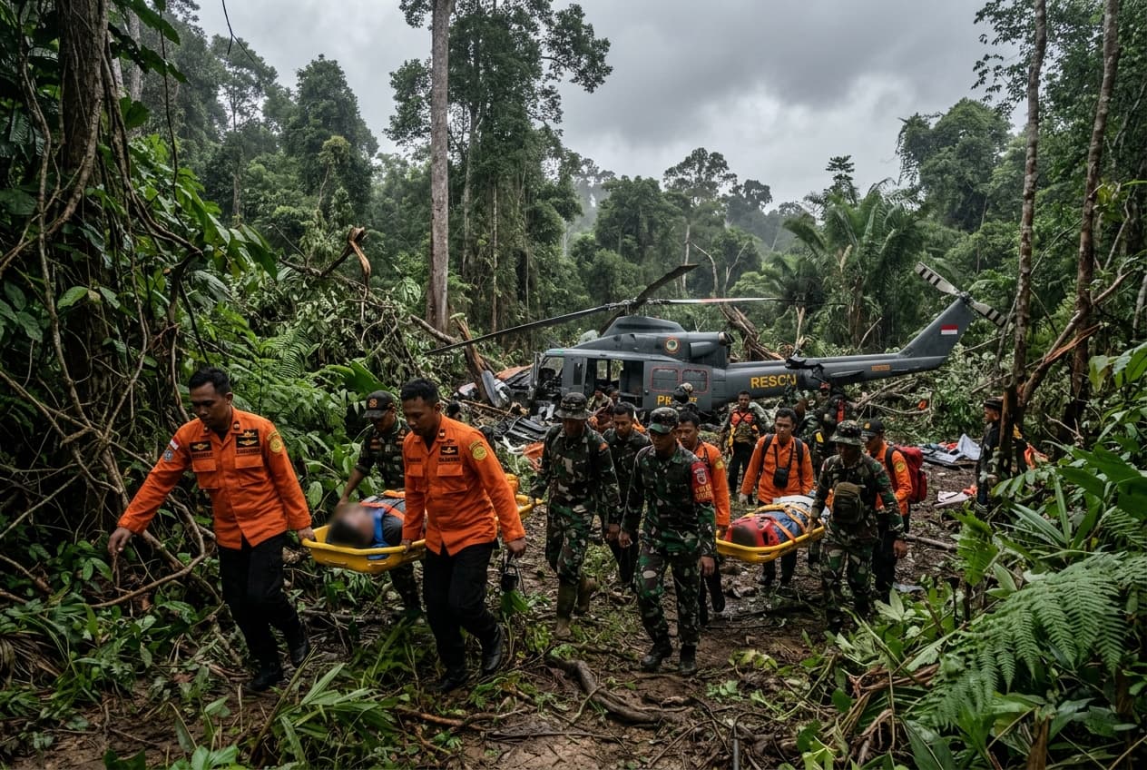 Helicopter Crash in West Kalimantan: Eight Dead as Aircraft Crashes in Remote Jungle Area Helicopter Crash in West Kalimantan: Eight Dead as Aircraft Crashes in Remote Jungle Area