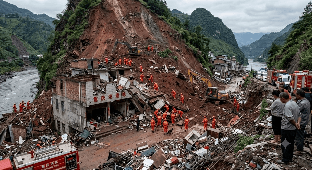 Disaster in Chongqing: Landslide Buries Unknown Number of Residents and Collapses Buildings Disaster in Chongqing: Landslide Buries Unknown Number of Residents and Collapses Buildings