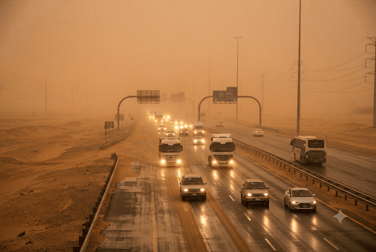 Sandstorm Havoc: Multiple Traffic Accidents Across Saudi Arabia Leave One Dead In Storm Conditions Sandstorm Havoc: Multiple Traffic Accidents Across Saudi Arabia Leave One Dead In Storm Conditions