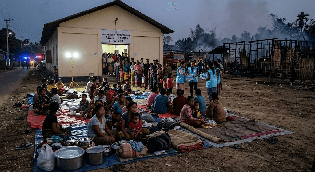 Tragedy in Dimapur: Devastating Blaze Sweeps Kuda Lane, Leaving 100 Families Homeless Tragedy in Dimapur: Devastating Blaze Sweeps Kuda Lane, Leaving 100 Families Homeless