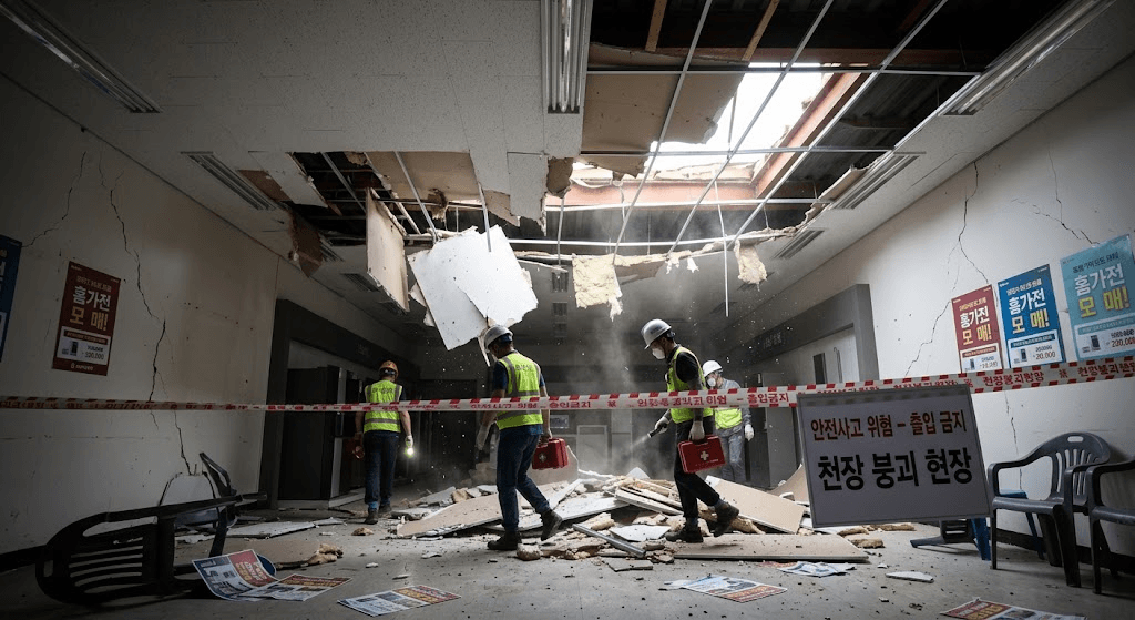 Chaos in Daegu: Ceiling Collapse at Senior Promotional Event Leaves 38 Injured Chaos in Daegu: Ceiling Collapse at Senior Promotional Event Leaves 38 Injured